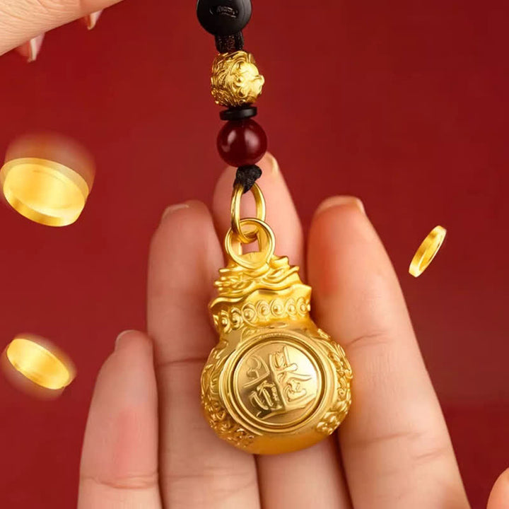 Buddha Stones „Jeden Tag ein Vermögen verdienen“ – Schlüsselanhänger mit goldfarbenem Kupfer-Geldbeutel und chinesischen Tierkreiszeichen - image 3