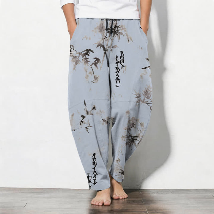 Buddha Stones Herrenhose aus reiner Baumwolle mit Bambus-Kalligrafiemuster, Kordelzug und Taschen - Hellblau - US/ UK/AU50, EU60 (5XL) - image 7