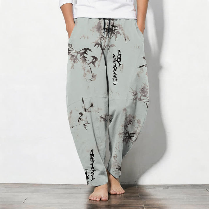Buddha Stones Herrenhose aus reiner Baumwolle mit Bambus-Kalligrafiemuster, Kordelzug und Taschen - Helltürkis - US/ UK/AU50, EU60 (5XL) - image 11