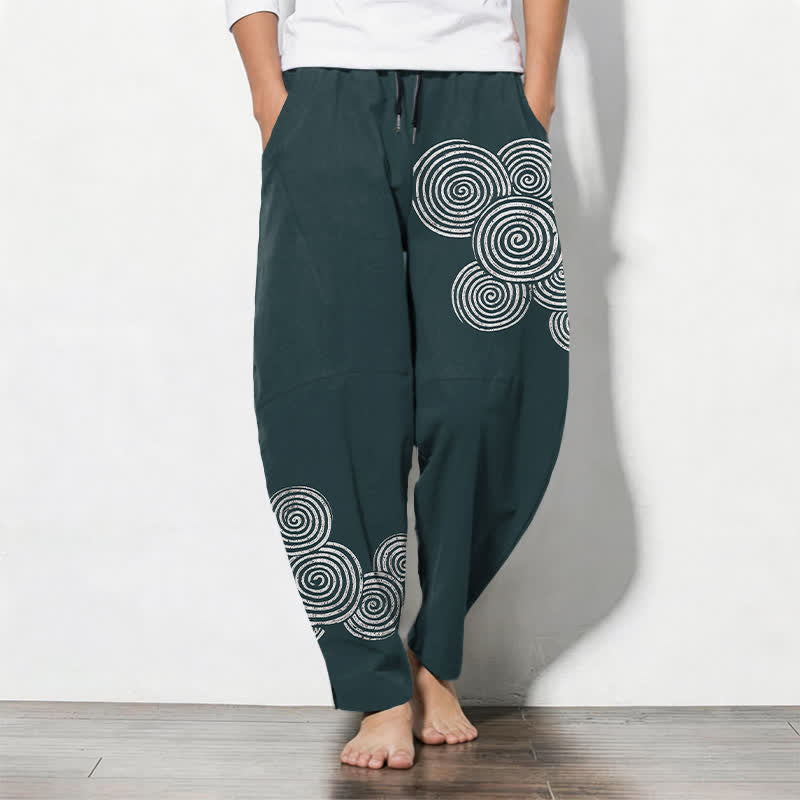 Buddha Stones Herrenhose aus reiner Baumwolle mit konzentrischem Spiralmuster, Kordelzug, schmal zulaufendem Schnitt und Taschen - Dunkelcyan - US/ UK/AU50, EU60 (5XL) - image 11