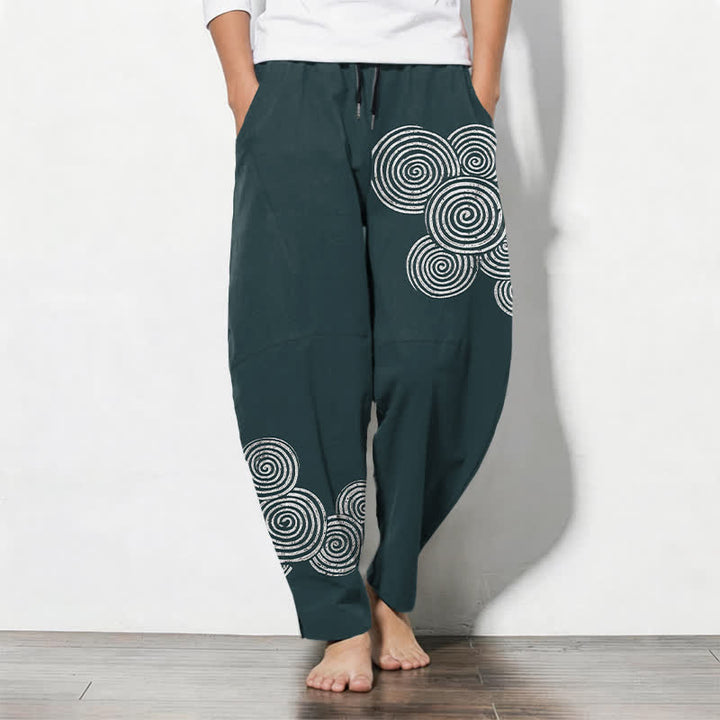 Buddha Stones Herrenhose aus reiner Baumwolle mit konzentrischem Spiralmuster, Kordelzug, schmal zulaufendem Schnitt und Taschen - Dunkelcyan - US/ UK/AU50, EU60 (5XL) - image 11