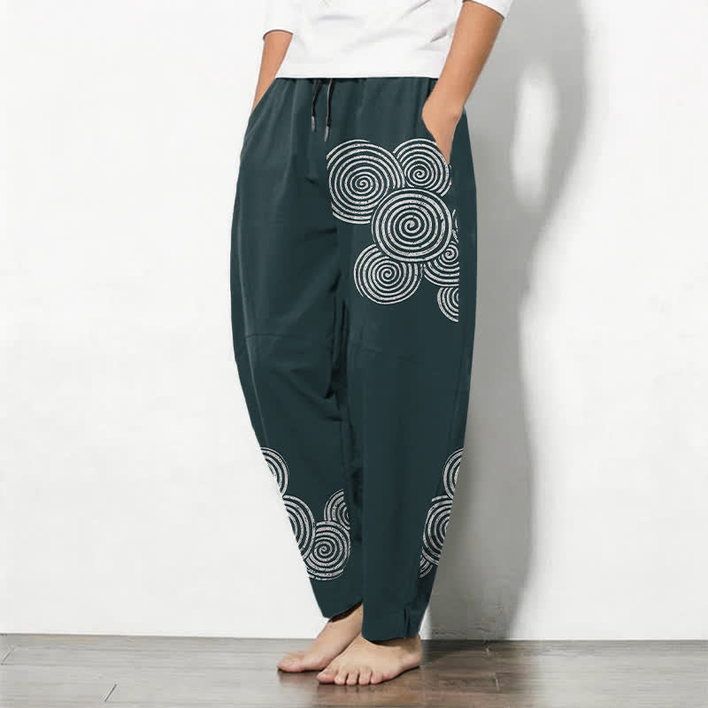 Buddha Stones Herrenhose aus reiner Baumwolle mit konzentrischem Spiralmuster, Kordelzug, schmal zulaufendem Schnitt und Taschen - image 12