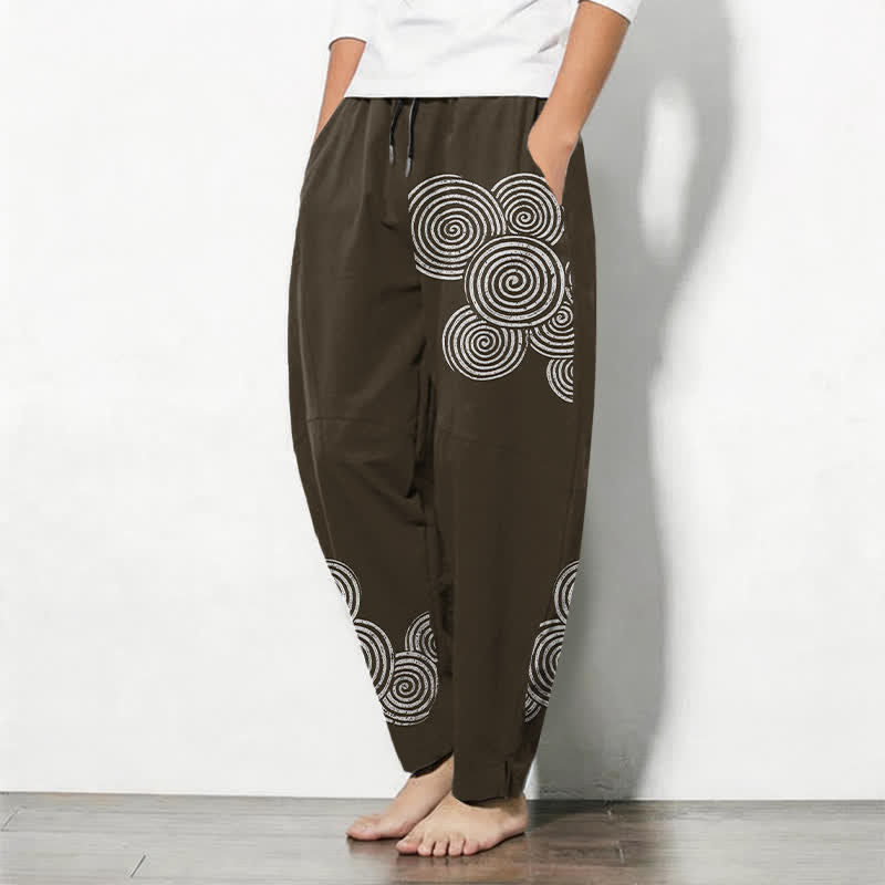 Buddha Stones Herrenhose aus reiner Baumwolle mit konzentrischem Spiralmuster, Kordelzug, schmal zulaufendem Schnitt und Taschen - image 8
