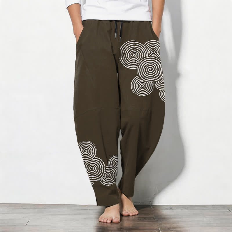Buddha Stones Herrenhose aus reiner Baumwolle mit konzentrischem Spiralmuster, Kordelzug, schmal zulaufendem Schnitt und Taschen - Sattelbraun - US/ UK/AU50, EU60 (5XL) - image 7