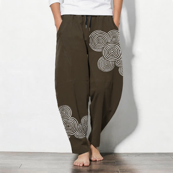 Buddha Stones Herrenhose aus reiner Baumwolle mit konzentrischem Spiralmuster, Kordelzug, schmal zulaufendem Schnitt und Taschen - Sattelbraun - US/ UK/AU50, EU60 (5XL) - image 7