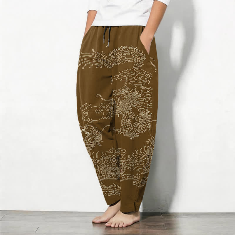 Buddha Stones Herrenhose aus reiner Baumwolle mit kaiserlichem Drachenmuster, Kordelzug, schmal zulaufendem Schnitt und Taschen - image 12