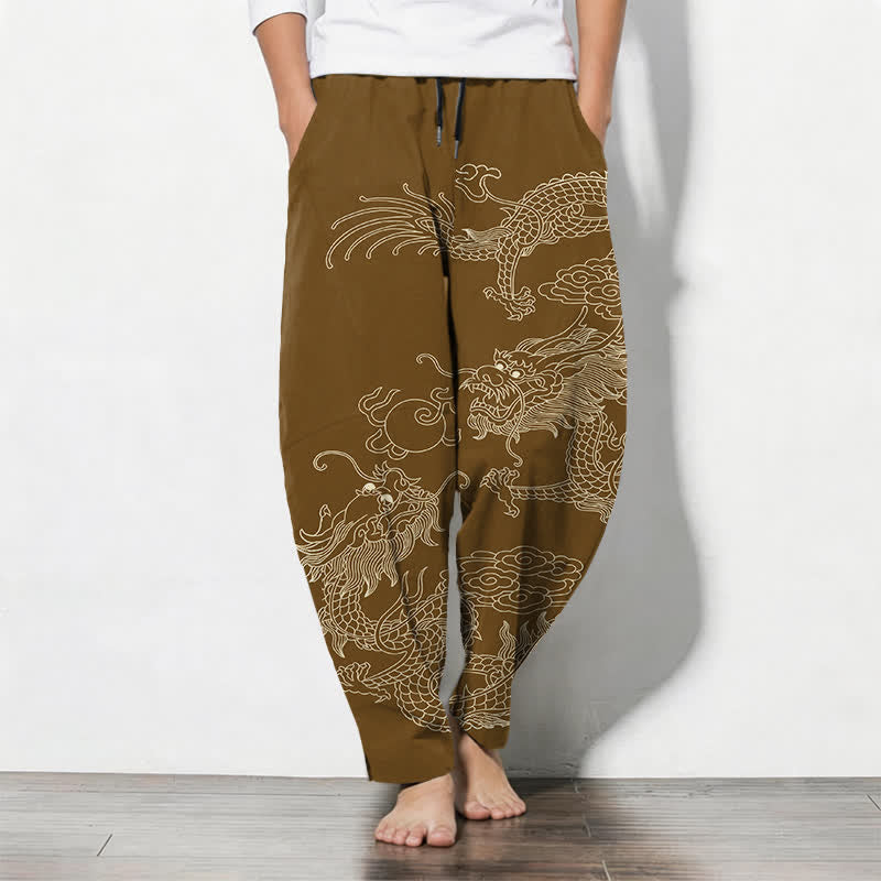 Buddha Stones Herrenhose aus reiner Baumwolle mit kaiserlichem Drachenmuster, Kordelzug, schmal zulaufendem Schnitt und Taschen - Peru - US/ UK/AU50, EU60 (5XL) - image 11