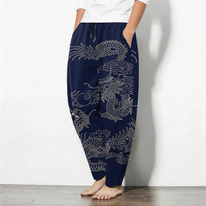 Buddha Stones Herrenhose aus reiner Baumwolle mit kaiserlichem Drachenmuster, Kordelzug, schmal zulaufendem Schnitt und Taschen - image 8