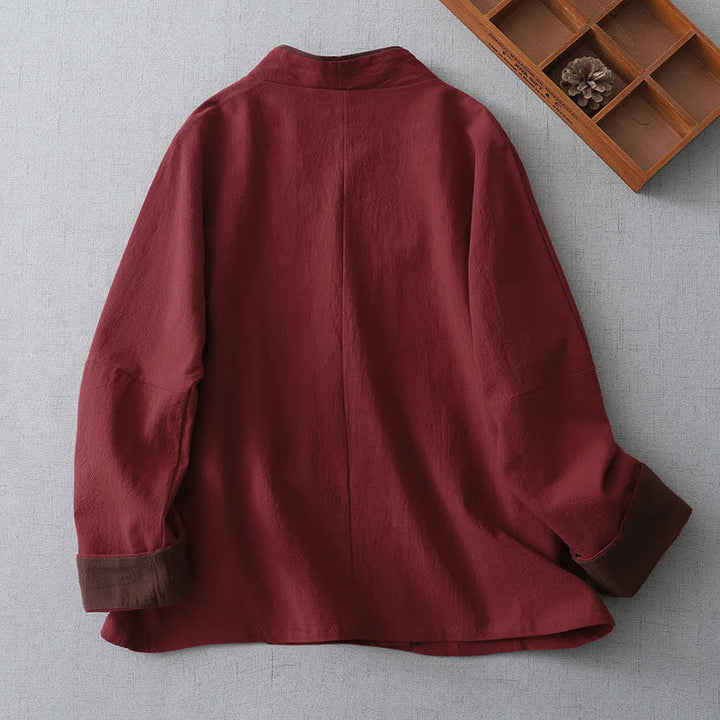 Buddha Stones Vintage-Kimono im Tang-Stil mit Knotenknopfleiste, V-Ausschnitt und einfarbig, für Damen, ideal für Frühling und Herbst. - image 1