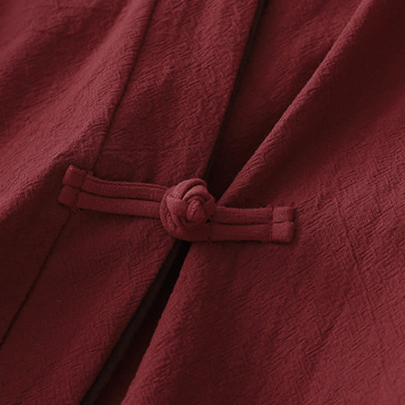 Buddha Stones Vintage-Kimono im Tang-Stil mit Knotenknopfleiste, V-Ausschnitt und einfarbig, für Damen, ideal für Frühling und Herbst. - image 5