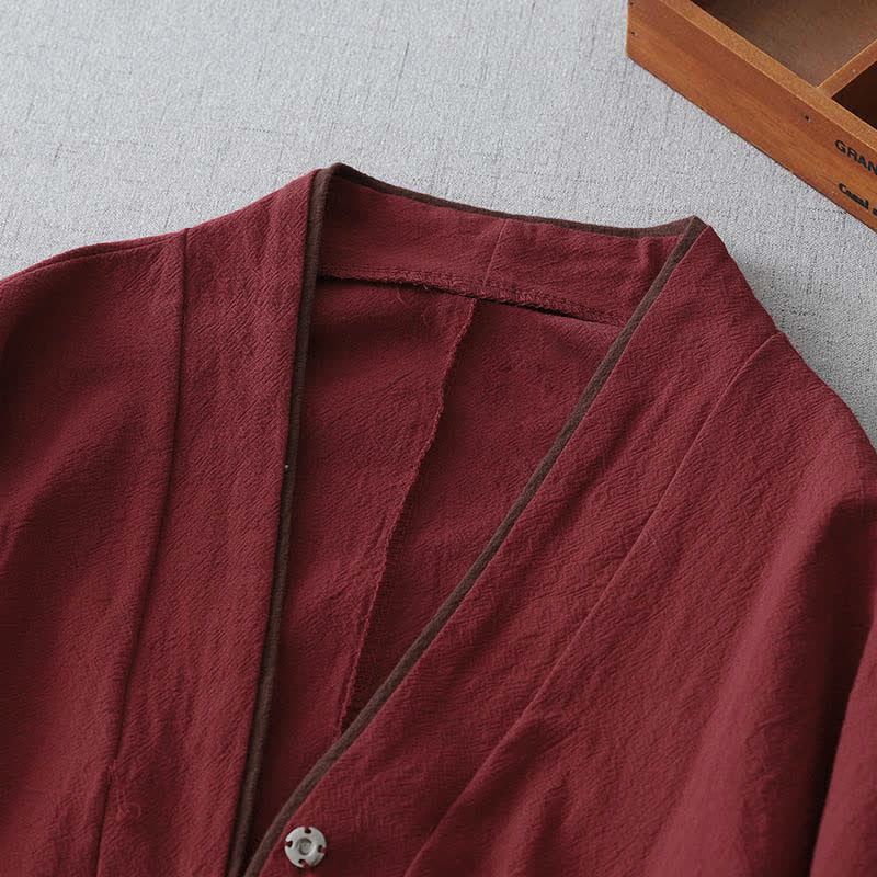 Buddha Stones Vintage-Kimono im Tang-Stil mit Knotenknopfleiste, V-Ausschnitt und einfarbig, für Damen, ideal für Frühling und Herbst. - image 2