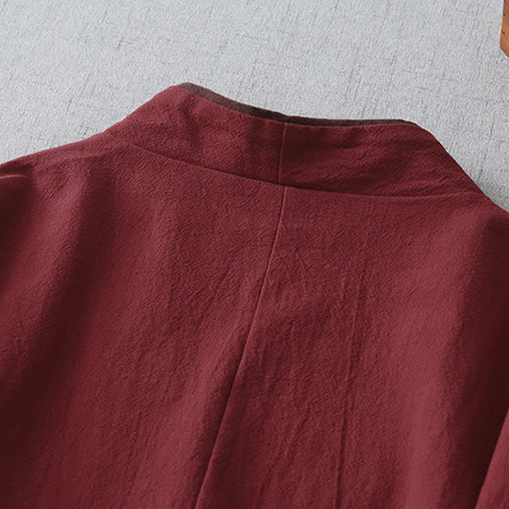 Buddha Stones Vintage-Kimono im Tang-Stil mit Knotenknopfleiste, V-Ausschnitt und einfarbig, für Damen, ideal für Frühling und Herbst. - image 3