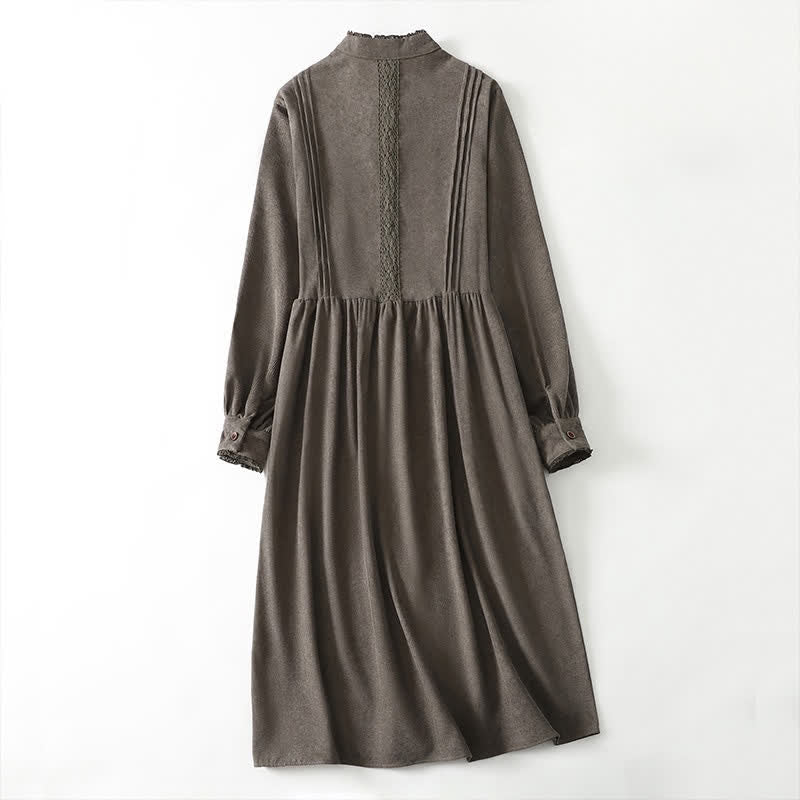 Buddha Stones Frühling/Herbst Tang Style Vintage Kleid für Damen, langärmlig, mit Knopfleiste, Faltenbesatz und Tasche - image 1