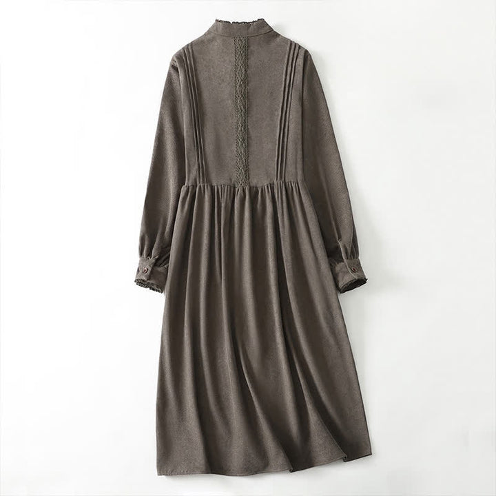 Buddha Stones Frühling/Herbst Tang Style Vintage Kleid für Damen, langärmlig, mit Knopfleiste, Faltenbesatz und Tasche - image 1