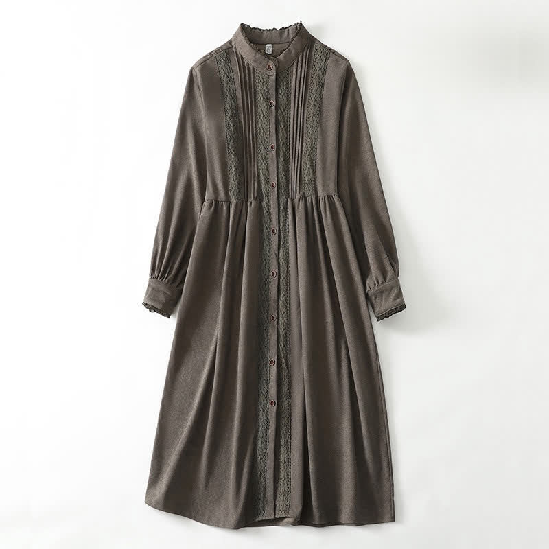 Buddha Stones Frühling/Herbst Tang Style Vintage Kleid für Damen, langärmlig, mit Knopfleiste, Faltenbesatz und Tasche - Olive - US14, UK/AU18, EU46 (2XL) - image 0