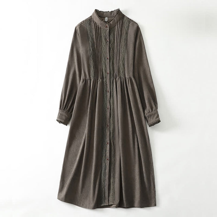 Buddha Stones Frühling/Herbst Tang Style Vintage Kleid für Damen, langärmlig, mit Knopfleiste, Faltenbesatz und Tasche - Olive - US14, UK/AU18, EU46 (2XL) - image 0