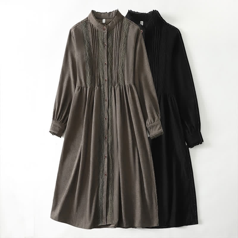 Buddha Stones Frühling/Herbst Tang Style Vintage Kleid für Damen, langärmlig, mit Knopfleiste, Faltenbesatz und Tasche - image 23