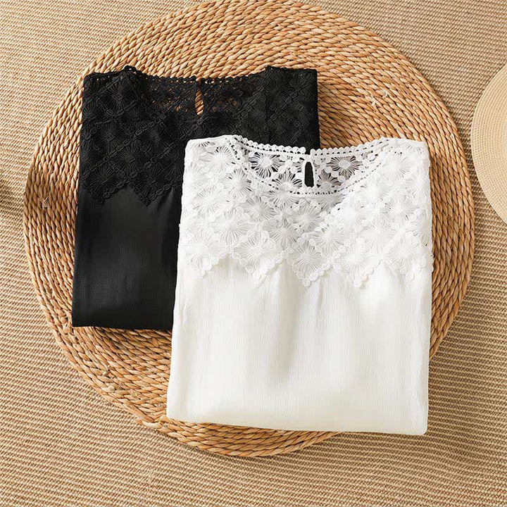 Buddha Stones Sommerliches, elegantes, lässiges Langarm-T-Shirt aus Spitze für Damen - image 12