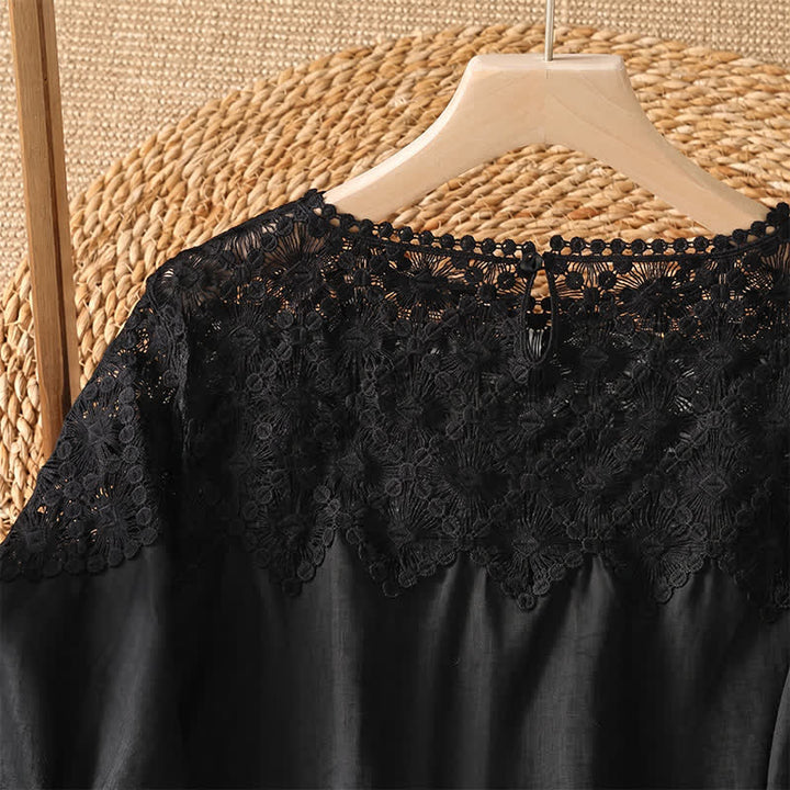 Buddha Stones Sommerliches, elegantes, lässiges Langarm-T-Shirt aus Spitze für Damen - image 3