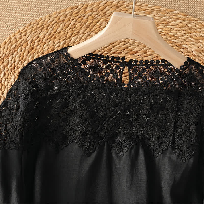 Buddha Stones Sommerliches, elegantes, lässiges Langarm-T-Shirt aus Spitze für Damen - image 2
