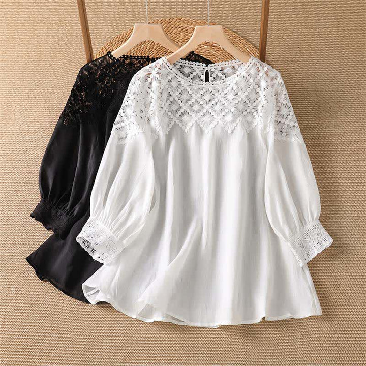 Buddha Stones Sommerliches, elegantes, lässiges Langarm-T-Shirt aus Spitze für Damen - image 11