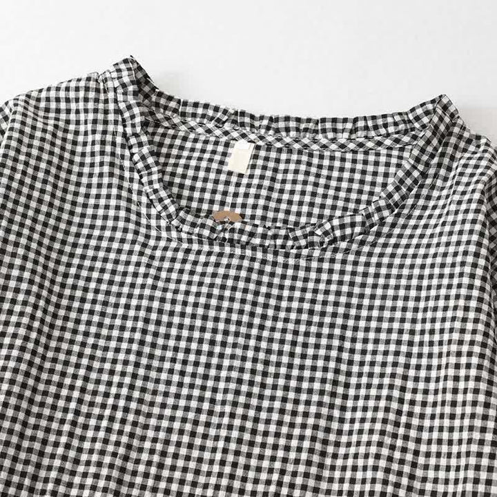 Buddha Stones Lässiges Vintage-Kleid für Damen mit Stufenkaromuster, langen Ärmeln und Tasche – perfekt für Frühling und Herbst. - image 3