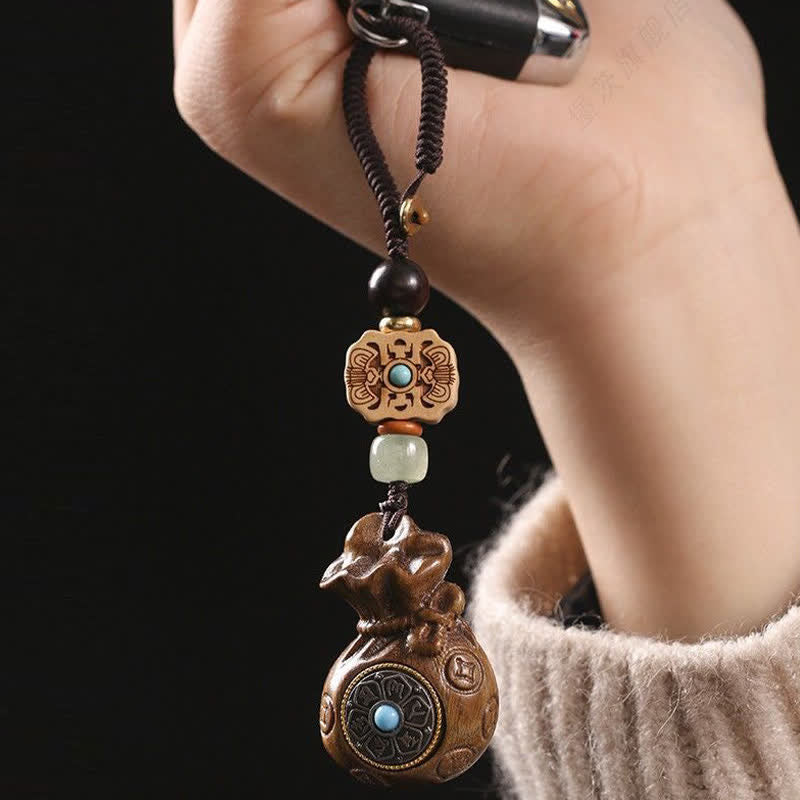 Buddha Stones Rotes Sandelholz, grünes Sandelholz, Om Mani Padme Hum, Segens-Geldbeutel-Design, Schlüsselanhänger mit Gelassenheitsbotschaft - image 10