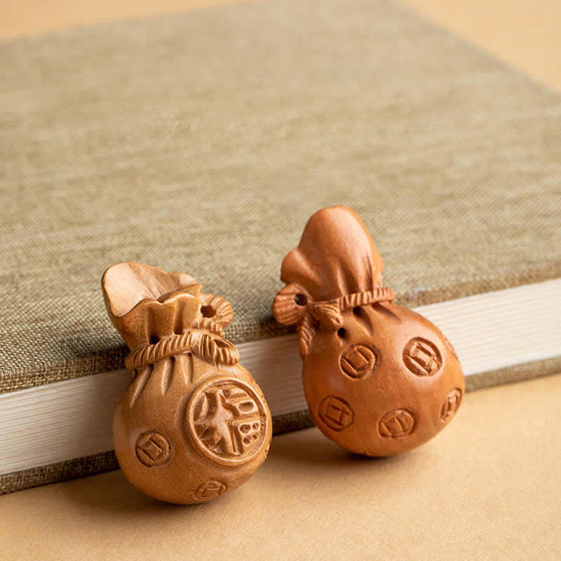 Buddha Stones Pfirsichholz-Fu-Figuren-Geldbeutel, Glücksbringer-Zinnober-Elefant, Lotuskürbis-Schlüsselanhänger - image 5