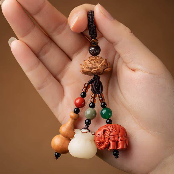 Buddha Stones Pfirsichholz-Fu-Figuren-Geldbeutel, Glücksbringer-Zinnober-Elefant, Lotuskürbis-Schlüsselanhänger - image 14