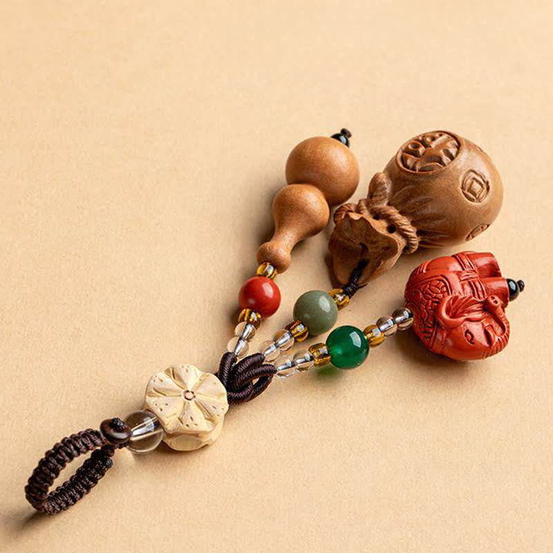 Buddha Stones Pfirsichholz-Fu-Figuren-Geldbeutel, Glücksbringer-Zinnober-Elefant, Lotuskürbis-Schlüsselanhänger - image 3