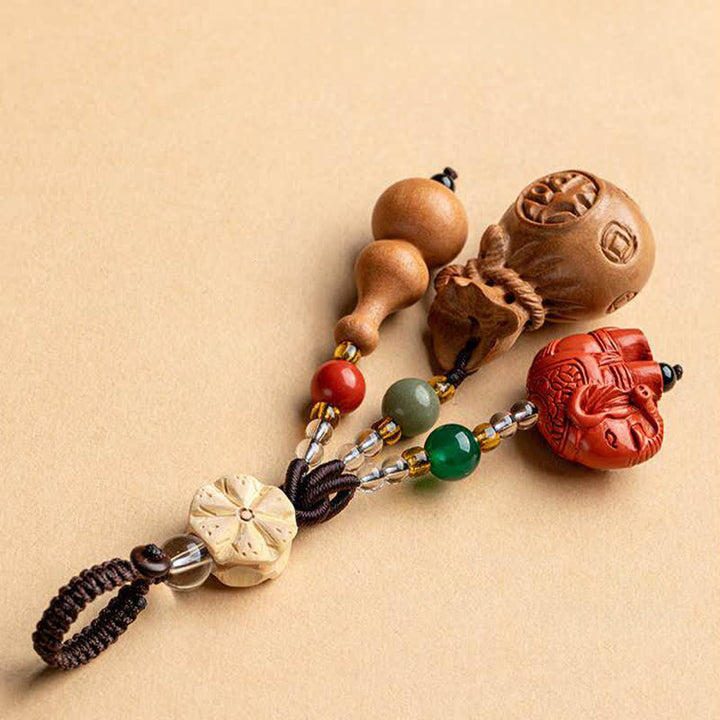 Buddha Stones Pfirsichholz-Fu-Figuren-Geldbeutel, Glücksbringer-Zinnober-Elefant, Lotuskürbis-Schlüsselanhänger - image 3