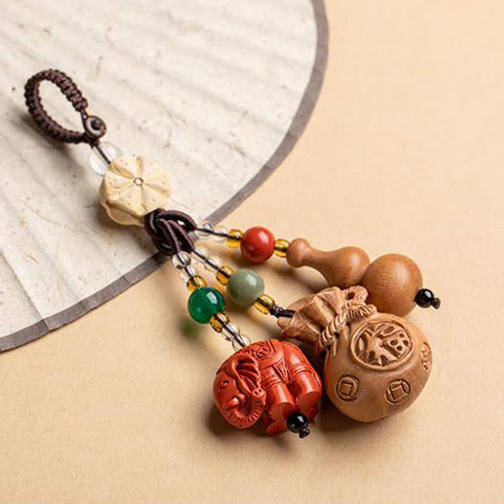 Buddha Stones Pfirsichholz-Fu-Figuren-Geldbeutel, Glücksbringer-Zinnober-Elefant, Lotuskürbis-Schlüsselanhänger - image 19