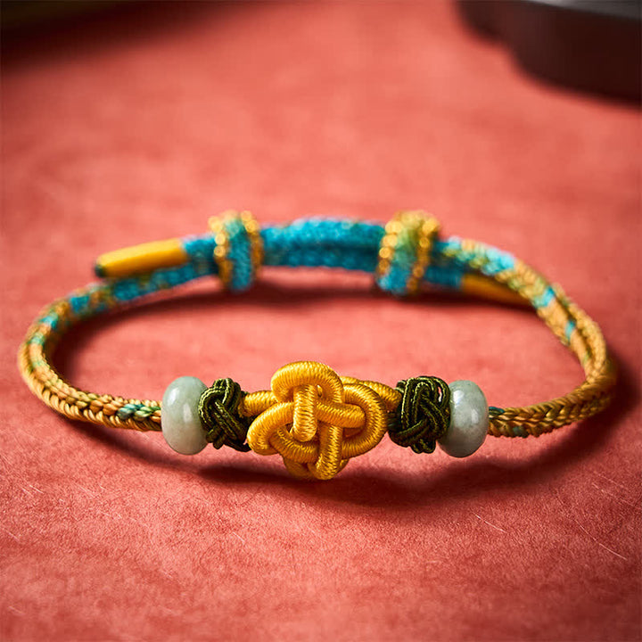 Buddha Stones Handgefertigtes, geflochtenes Armband aus gelbgrünem Osmanthus-Knoten und Jade – verstellbares Glücksarmband - 5,9–7,5 Zoll / 15–19 cm - image 0