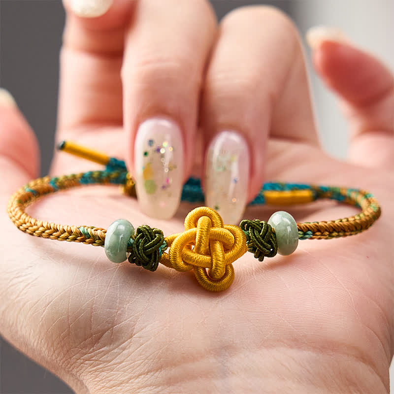Buddha Stones Handgefertigtes, geflochtenes Armband aus gelbgrünem Osmanthus-Knoten und Jade – verstellbares Glücksarmband - image 3