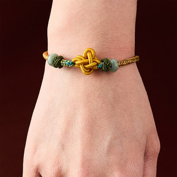 Buddha Stones Handgefertigtes, geflochtenes Armband aus gelbgrünem Osmanthus-Knoten und Jade – verstellbares Glücksarmband - image 4