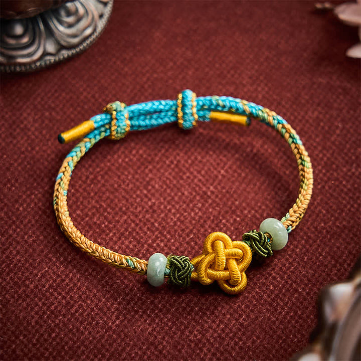 Buddha Stones Handgefertigtes, geflochtenes Armband aus gelbgrünem Osmanthus-Knoten und Jade – verstellbares Glücksarmband - image 2