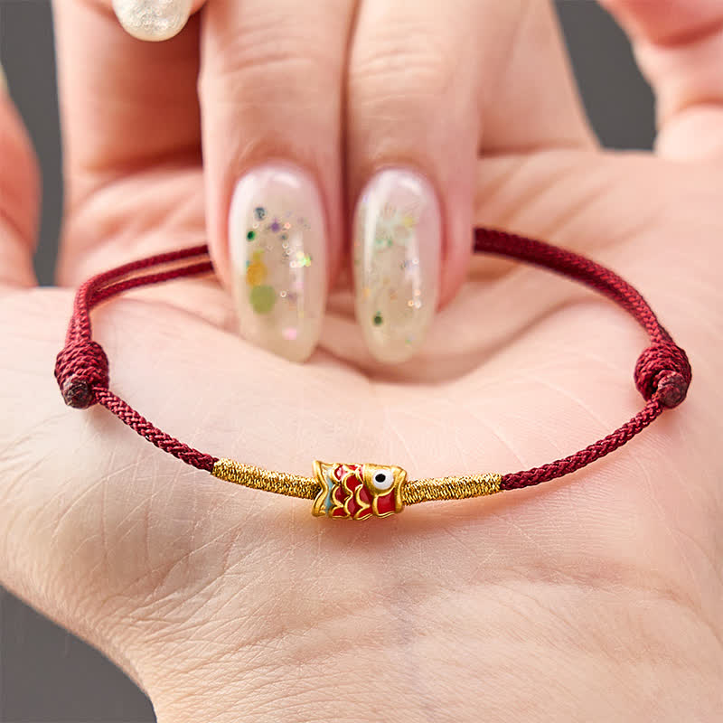 Buddha Stones Handgewebtes Armband aus roter Schnur mit Koi-Fisch-Glückssymbol - image 3