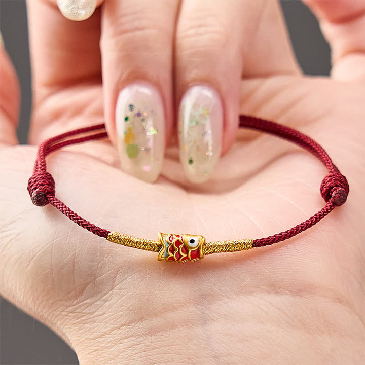 Buddha Stones Handgewebtes Armband aus roter Schnur mit Koi-Fisch-Glückssymbol - image 3