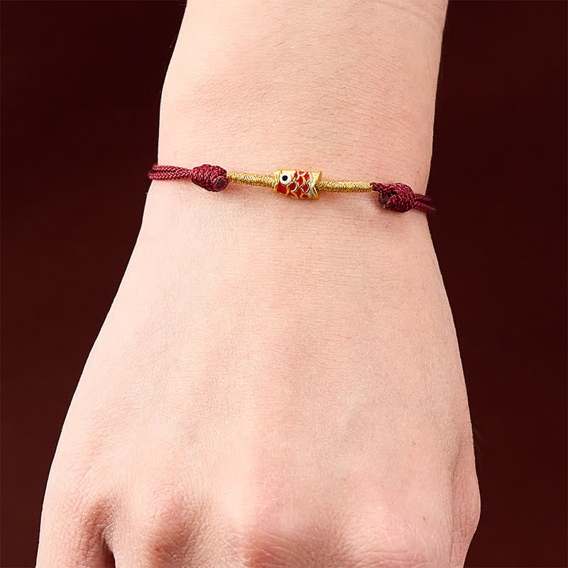 Buddha Stones Handgewebtes Armband aus roter Schnur mit Koi-Fisch-Glückssymbol - image 4