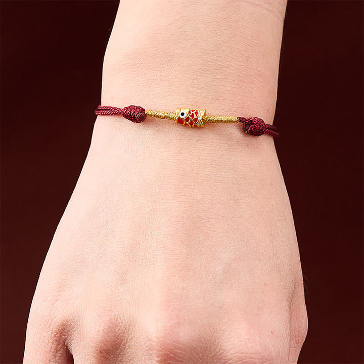 Buddha Stones Handgewebtes Armband aus roter Schnur mit Koi-Fisch-Glückssymbol - image 4