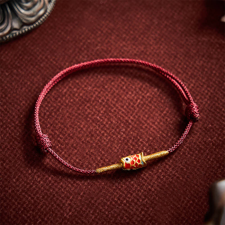 Buddha Stones Handgewebtes Armband aus roter Schnur mit Koi-Fisch-Glückssymbol - image 2