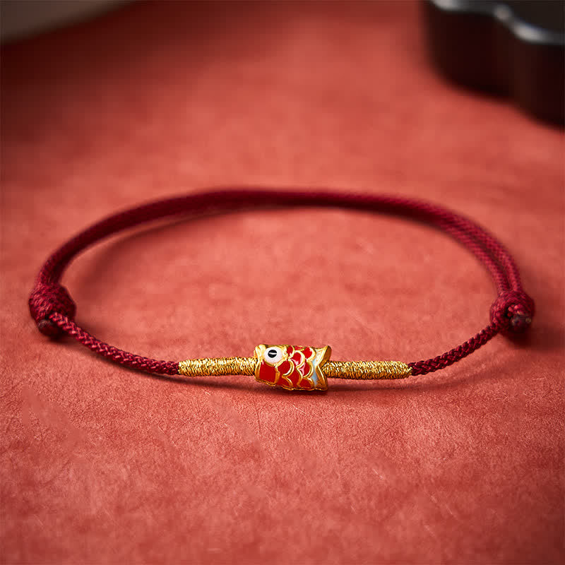 Buddha Stones Handgewebtes Armband aus roter Schnur mit Koi-Fisch-Glückssymbol - Dunkelrot (Handgelenkumfang 15-19 cm) - image 0