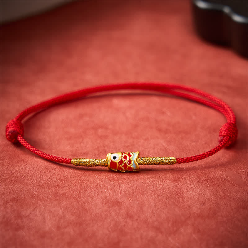 Buddha Stones Handgewebtes Armband aus roter Schnur mit Koi-Fisch-Glückssymbol - Rot (Handgelenkumfang 15-19 cm) - image 7