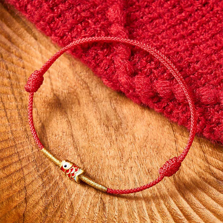 Buddha Stones Handgewebtes Armband aus roter Schnur mit Koi-Fisch-Glückssymbol - image 8