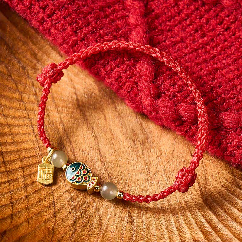 Buddha Stones Handgewebtes Armband aus Jadeperlen mit Koi-Fisch-Motiv und Fu-Zeichen - Rot (Handgelenkumfang: 15–21 cm) - image 11