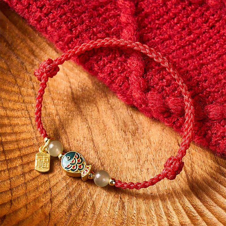 Buddha Stones Handgewebtes Armband aus Jadeperlen mit Koi-Fisch-Motiv und Fu-Zeichen - Rot (Handgelenkumfang: 15–21 cm) - image 11