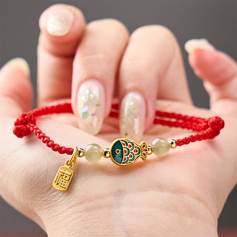 Buddha Stones Handgewebtes Armband aus Jadeperlen mit Koi-Fisch-Motiv und Fu-Zeichen - image 15