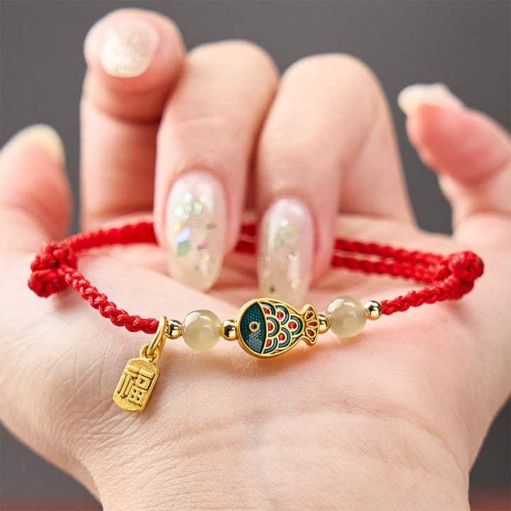 Buddha Stones Handgewebtes Armband aus Jadeperlen mit Koi-Fisch-Motiv und Fu-Zeichen - image 15