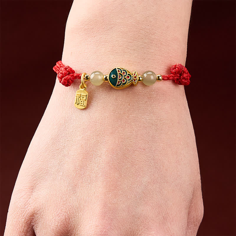 Buddha Stones Handgewebtes Armband aus Jadeperlen mit Koi-Fisch-Motiv und Fu-Zeichen - image 14