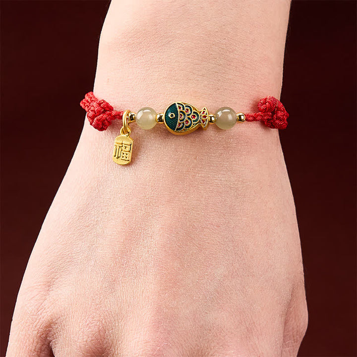 Buddha Stones Handgewebtes Armband aus Jadeperlen mit Koi-Fisch-Motiv und Fu-Zeichen - image 14